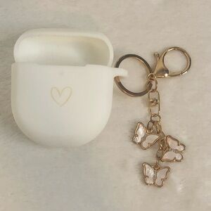 Soft Silicone Case for Bose QC II Ear Buds White Butterfly Keychain